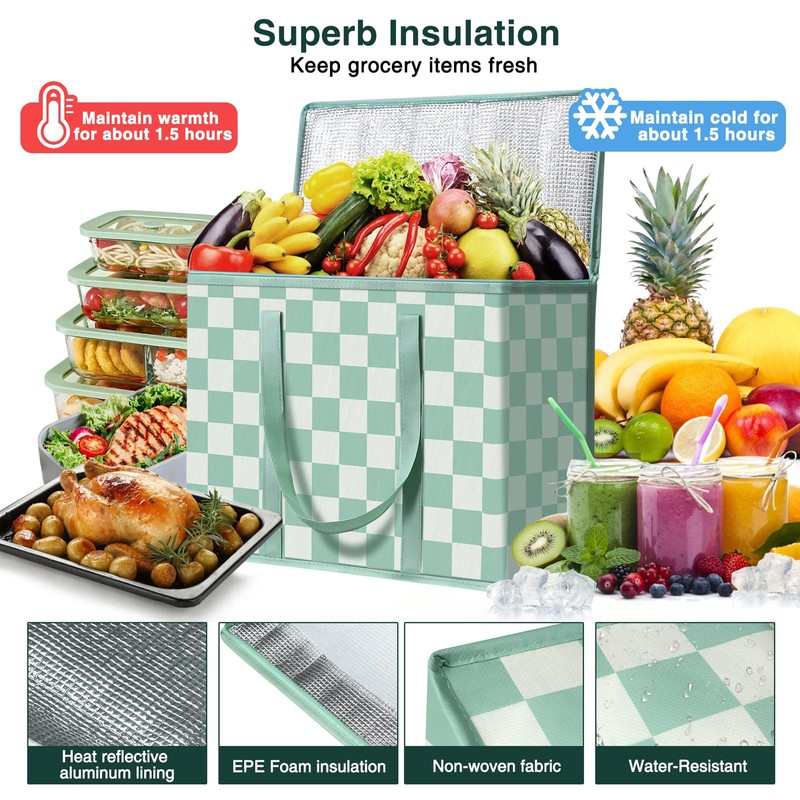 COOZOOM 2 Pack Insulated Reusable Grocery Bags, Heavy Duty Warming