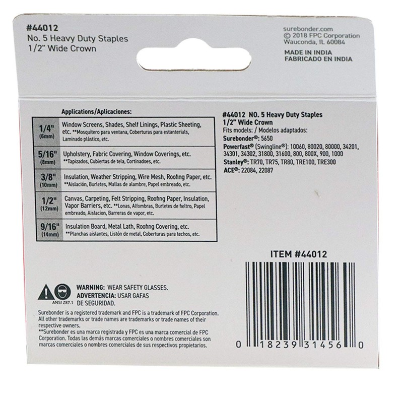 Surebonder #5 Staples 44012 Heavy Duty, Wide Crown, Swingline Type