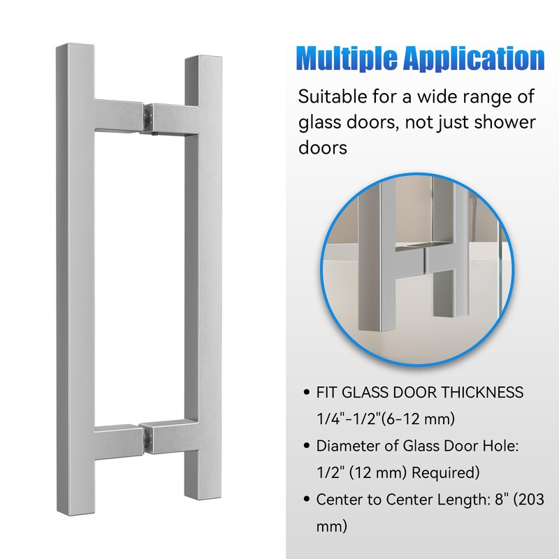 Bathlink 8" Square Shower Door Handle, Back to Back Shower