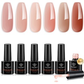 Modelones Builder Gel 6 Colors, 8-in-1 Builder Nail Gel Set for Nails, Hard Gel Builder Nail Strengthener Extension Gel Base Gel Builder Gel in a Bottle