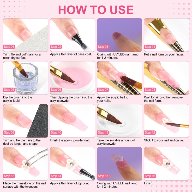 Acrylic Nail Kit with Drill and Light for Beginners Long