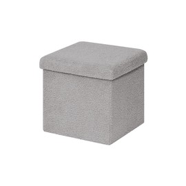 B FSOBEIIALEO Small Storage Ottoman Cube Sherpa Ottomans Foot Rest, Foldable Boucle Ottoman, Faux Teddy Fur, Grey 15"x15"x15"