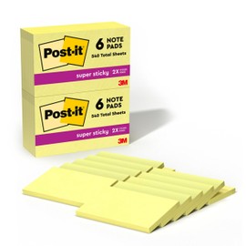 Post-it Super Sticky Notes, 12 Sticky Note Pads, 3 x 5 in., School Supplies, Office Products, Sticky Notes for Vertical Surfaces, Monitors, Walls and Windows, Canary Yellow
