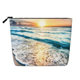 MOLAIGIN Beach Ocean Sun Set Landscape Cosmetic Bag For Women, Travel Makeup Bag, Toiletry Zipper Bag, Large Capacity Aesthetic Cases