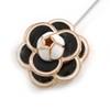 Vintage Inspired Black/White Enamel Rose Flower with Pearl Bead Lapel,