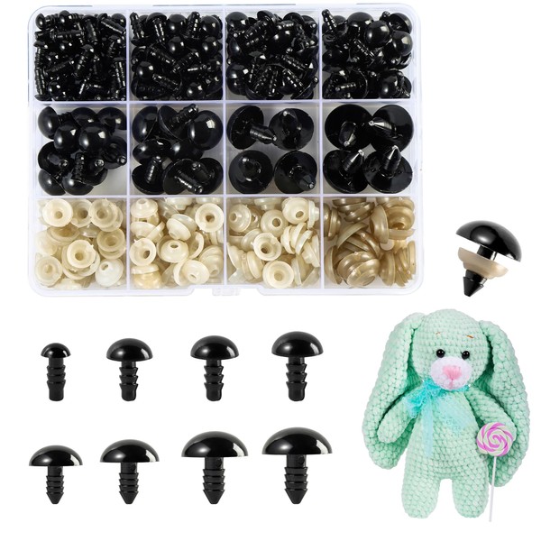 XKDOUS 260PCS Plastic Safety Eyes with Washers, 6-18 mm, 8