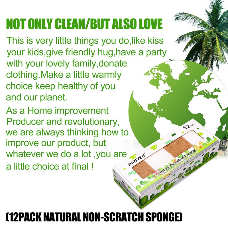 Natural Sponge Kitchen 12Pack,Eco Friendly Non-Scratch Scrub Sponge,Biodegradable Sisal Scrubber