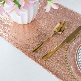 ShinyBeauty 12x108 Inches Rose Gold Table Runners Glitter Sequin Table Runner Outdoor Table Cover Rustic Wedding Table Runners Christmas Table Runner
