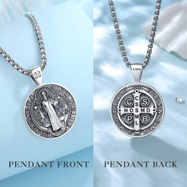 EUDORA Harmony Ball Sterling Silver 925 Cross Chain Saint Christopher Benedict Mary Miraculous Medal Archangel Medal Gabriel Metatron Seal of the 7 Archangels for Men Women, Sterling Silver, No