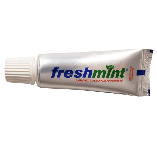 144 Tubes of Freshmint 0.6 oz. Anticavity Fluoride Toothpaste, Metallic Tube, Tubes do not have Individual Boxes for Extra Savings, Travel Size