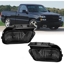 Winjet Driving Fog Lights Lamps Replacement for Chevy Silverado 2003 2004 2005 2006 2007 All Models Avalanche 2002-2006 Without Body Cladding H10 12V 42W Halogen Bulbs (Smoke Lens)