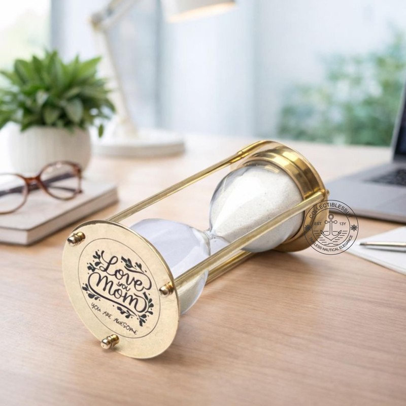 Brass Hourglass 5.5 Inch with White Sand – Engraved Love