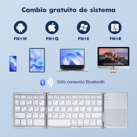 BEAUTY CHOICE Teclado Inalambrico Plegable,Teclado Bluetooth Portátil con Touchpad,Mini Teclados Ergonómico Silencioso y Recargable,Teclado Plegable Ultra Delgado para iOS,Windows y Android(Plateado)