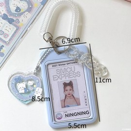 RUNRAYAY Blue Acrylic Kpop Photocard Holder with Hanger, Kawai Key Key Photo Protection Set Collection Student Card Box Transparent 3 Inch Idol Card (D)