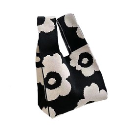 [NANYONGYU] Knit Bag, Knit Handbag, Eco Bag, Sub Bag, Women's Knit Tote Bag, Knitting Shoulder Bag, Knit Cute Bag, Casual Tote Bag, floral - black