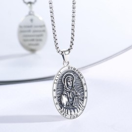 XIXLES Saint Dymphna Necklace 925 Sterling Silver Catholic Patron Saint of Mental Health Medal Pendant,St Dymphna Necklace Jewelry for Men with 22 in Chain
