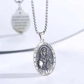 XIXLES Saint Dymphna Necklace 925 Sterling Silver Catholic Patron Saint of Mental Health Medal Pendant,St Dymphna Necklace Jewelry for Men with 22 in Chain