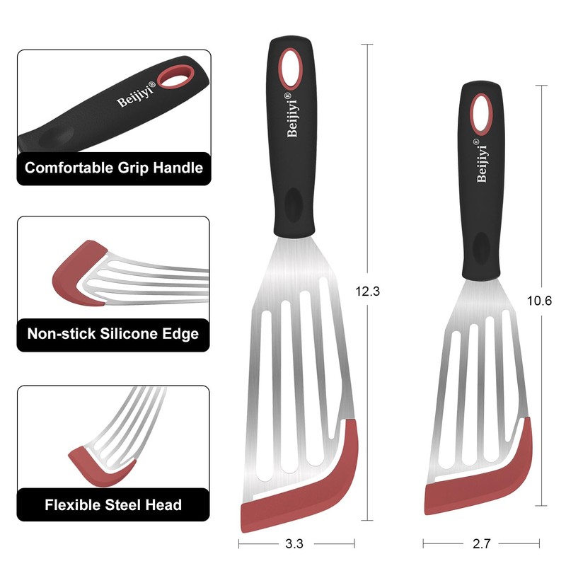 Beijiyi Fish Spatula Turner Set of 2, Heat Resistant Silicone
