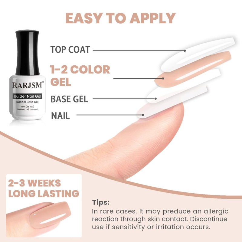RARJSM Rubber Base Coat Gel Polish Nude Eggshell Pink Skin