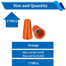 smseace 190Pcs Wire Nuts 18-16AWG Wire Nuts Twisting Cable Cap Connector Orange Wire Caps Electrical Wire Connectors with Spring for Quick Wiring