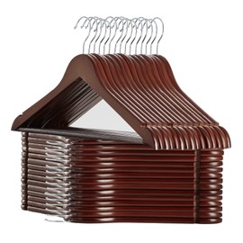 TECHMILLY Solid Natural Wooden Coat Hangers, 30 Pack Heavy Duty Smooth Finish Suit Hangers with Non-Slip Pant Bar, Precisely Cut Notches & Chrome Swivel Hook for Closet, Wardrobe