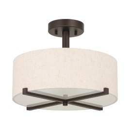 XiNBEi Lighting 3 Light Semi Flush Mount Ceiling Light Fixture, Drum Light with Fabric Shade, Modern Close to Ceiling Lamps for Bedroom, Dining Room, Kitchen, Hallway, Entry, Foyer