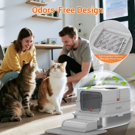TEKEPL XL Stainless Steel Cat Litter Box with Lid for Big Cats Non-Sticky Anti-Leakage
