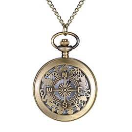 JewelryWe Pocket Watch Men Women Vintage: Retro Analogue Quartz Chain Watch Neck Watch with Necklace Chain Pocket Watch Bronze Unisex Gift, Bronze Cross, Retro, Classic
