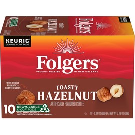 Folgers Toasty Hazelnut Artificially Flavored Coffee, Keurig K-Cup Pods, 10 Count Box