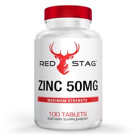 Red Stag Zinc Supplement 50 mg - Immune Support Zinc Oxide Supplements for Men - Antioxidant, Promotes Skin Health & Enzyme Function - for Healthy Vision & Cell Growth (100-Tabs)