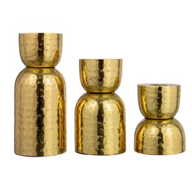 Bloomingville Hammered Metal Taper Candle Holder, Set of 3 Sizes, Antique Gold Finish