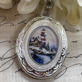 Fancy Fox Boutique Silver Lighthouse Nautical Beach Locket Necklace Pendant Wedding Mother Bridal