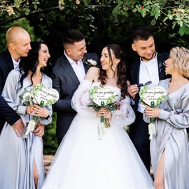 50sets Wedding Favors for Guests Bulk – Handheld Plastic Hand Fans with Thank You Cards and Tassel, Gifts for Bridal Shower Party (Greenery)