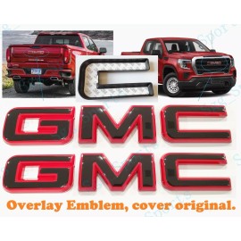 Auto GMC 2019-2025 GMC Sierra 1500 2500HD3500HD Front Rear Gloss Red Black OVERLAY Emblem