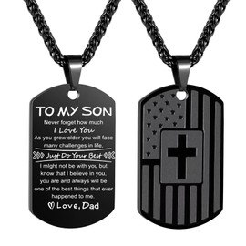 OAVOOK Gifts for Son Cross Necklace Pendant Chain American Flag Dog Tag Jewelry for Teen Boys Christmas Birthday Gifts for Men