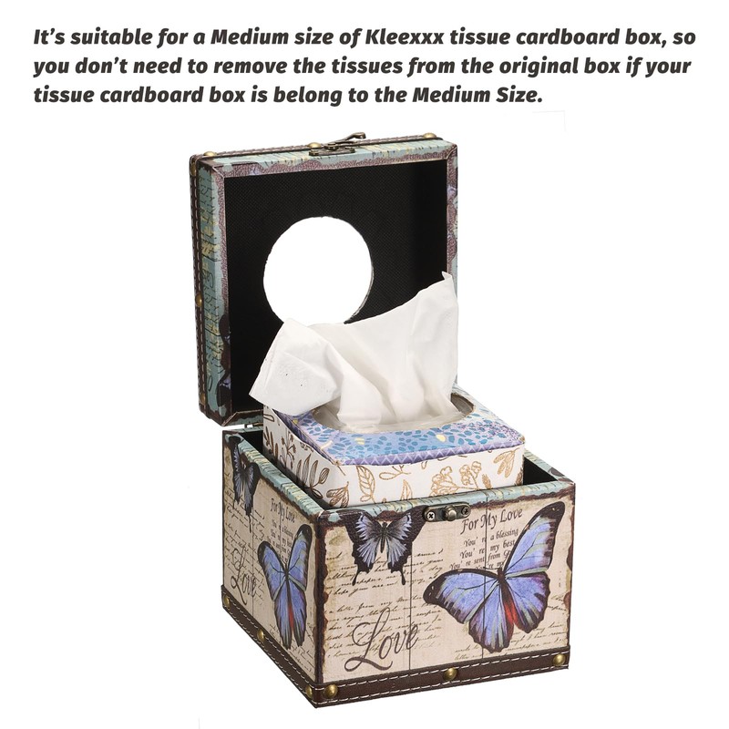 TOLIDA PU+ Wood Square Tissue Box Cover - Retro Household