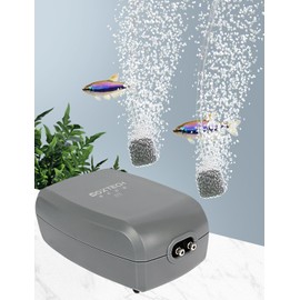 UPETTOOLS Aquarium Air Pump Grey, Fish Tank Air Pump with Accessories Adjustable Dual Outlet Oxygen Pump with 2 Air Stones Extra Large Air Volume for Up to 160 Gal Fish Tank 3.5W