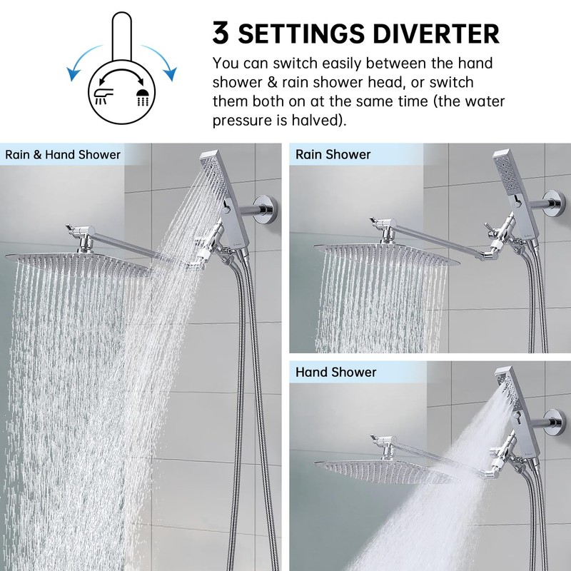 G-Promise All Metal 12" Dual Shower Head Combo | Rain