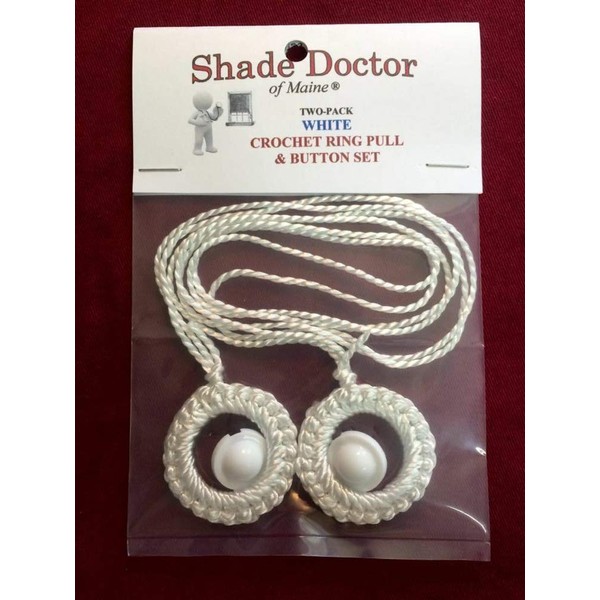 Shade Doctor of Maine Two Pack Roller Window Shade Double Crochet White Ring Pull & Screw Button Set from