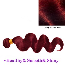 6A Body Wave Bundle, 100% Indian Human Hair Weave Weft, Beautiful Purplish Red, 12 Inch