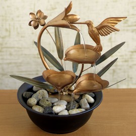 Bits and Pieces - Indoor Hummingbird Lily Fountain - Zen Tabletop Water Fountain
