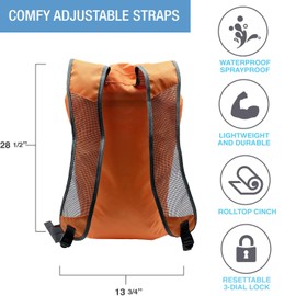 Lewis N. Clark Waterproof Backpack, Ripstop Material & Anti-Theft Combination Lock to Protect Valuables at Camping, Unisex, Orange, One Size, Locking Backpack
