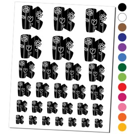 Sweet and Cute Flowers Rounded Block Letter K Temporary Tattoo Water Resistant Fake Body Art Set Collection - Black (One Sheet)