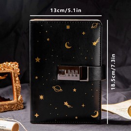 TIEFOSSI Starry Leather Journal with Lock, Refillable Paper Binder Password Diary, Secret A6 Writing Hardcover Notebook for Women Girls Boys, 5.12 X 7.28 Inch