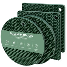 Silicone Trivets for Hot Dishes, Set of 4 Trivet Mats, Heat Resistant Hot Pads for Kitchen Countertops, Non-Slip Honeycomb Pot Holders & Counter Protectors for Hot Pots & Pans (Green)