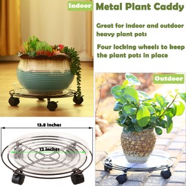5 Packs Large Metal Plant Caddy 13.8” Rolling Plant Stands with Wheels Heavy-duty Wrought Iron Plant Dolly with Casters Indoor and Outdoor Plant Pot Movers Planter Rollers, Brown