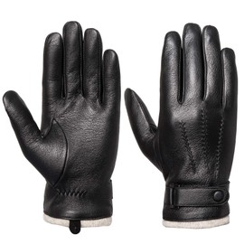 Men's Touchscreen Genuine Leather Gloves - Acdyion Cashmere Lining & Cashmere Cuff Gloves Outdoor Driving Winter Warm Mittens Luxury leather Gifts, Black, L