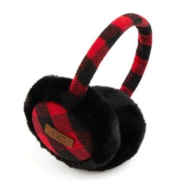 Beanie Trendify C.C Classic Plaid Pattern Earmuffs with Sleek Black Trim for Women – A Stylish and Cozy Cold-Weather Accessory for Effortless Elegance - Colour: RED / BLACK