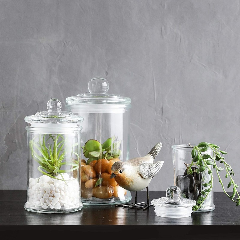 KMWARES 3PCs Set Small Mini Clear Glass Premium Quality Apothecary