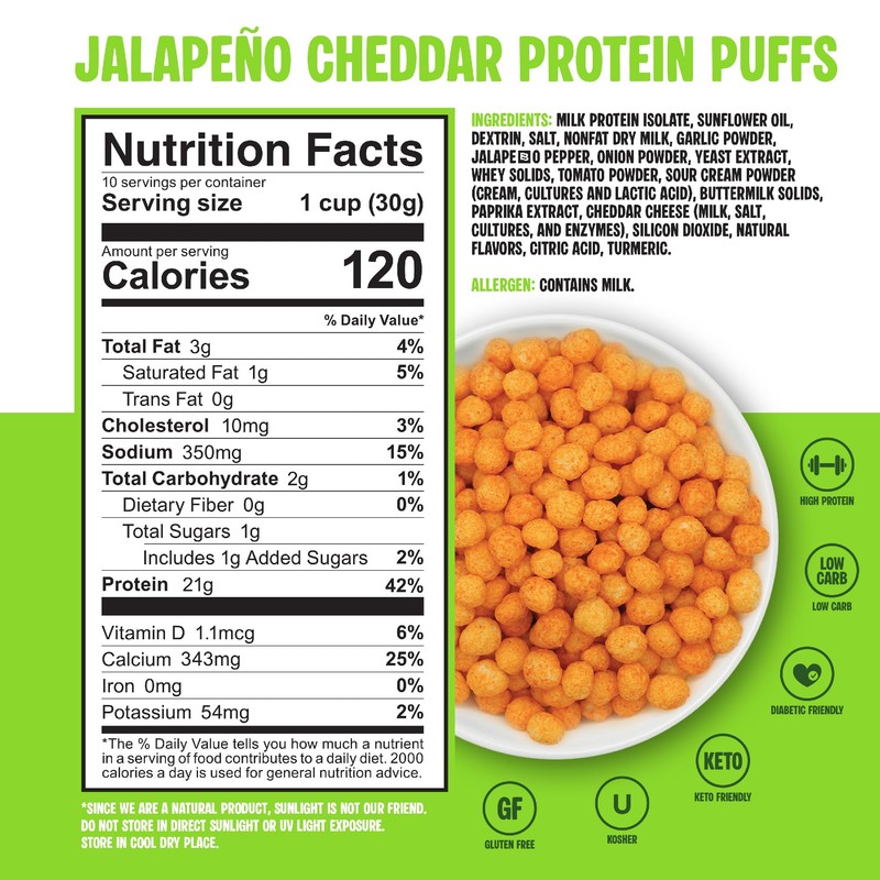 Twin Peaks Protein Puffs - (Jalapeno Cheddar), Keto Friendly, Low